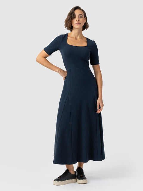 Akia Short Sleeve Dress - Navy Textured - Women's Dresses | Saint and Sofia® USA