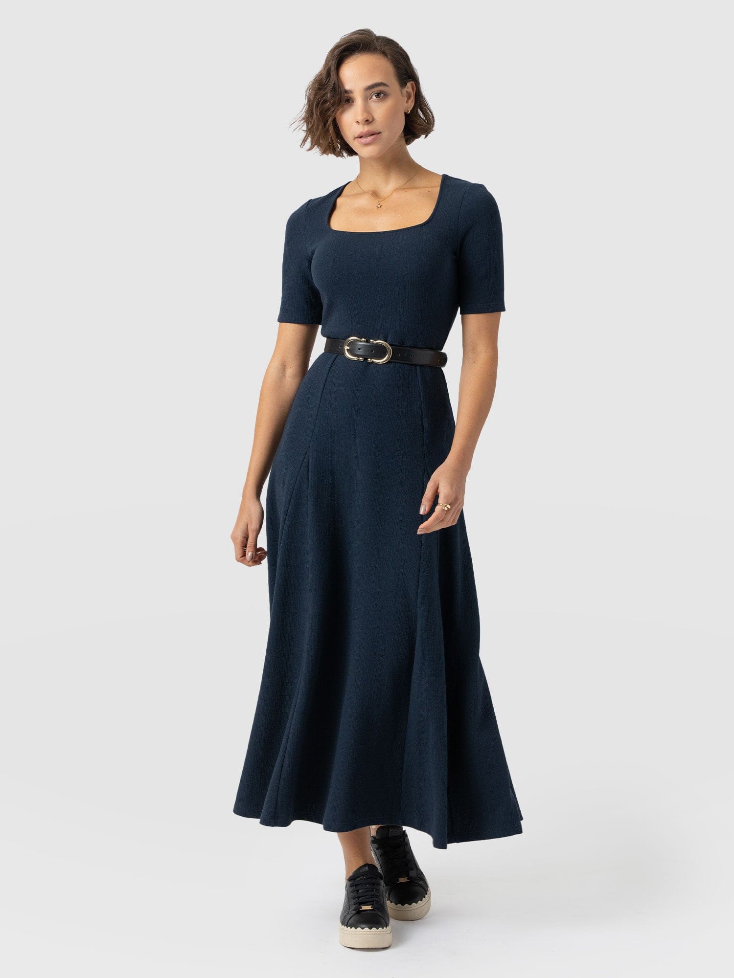 Akia Short Sleeve Dress - Navy Textured - Women's Dresses | Saint + Sofia® USA