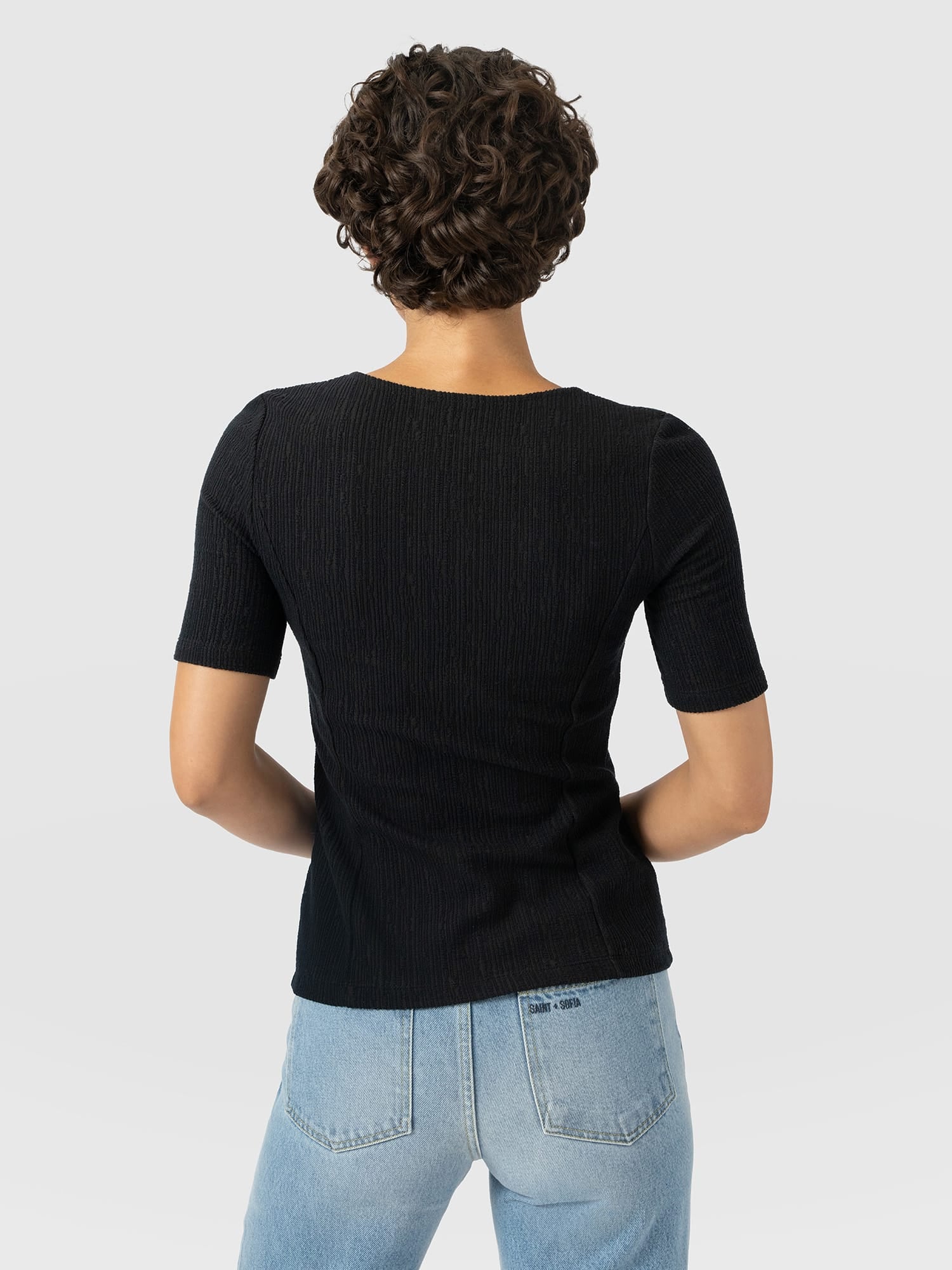 Akia Short Sleeve Tee - Black Textured - Women's T-Shirts | Saint and Sofia® USA