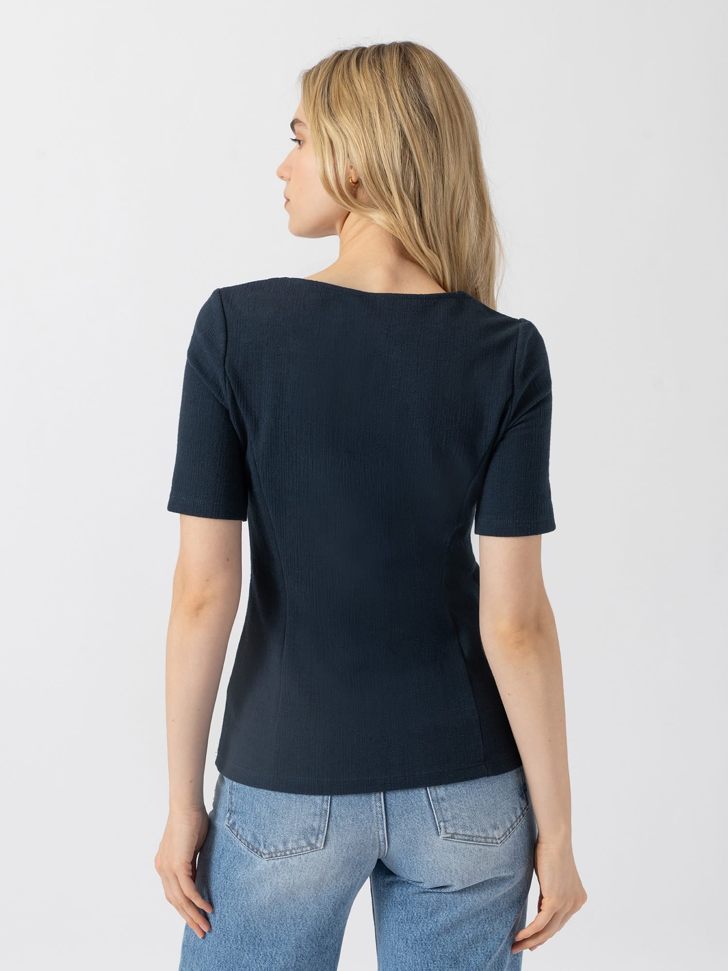 Akia Short Sleeve Tee - Navy Textured - Women's T-shirts | Saint and Sofia® USA