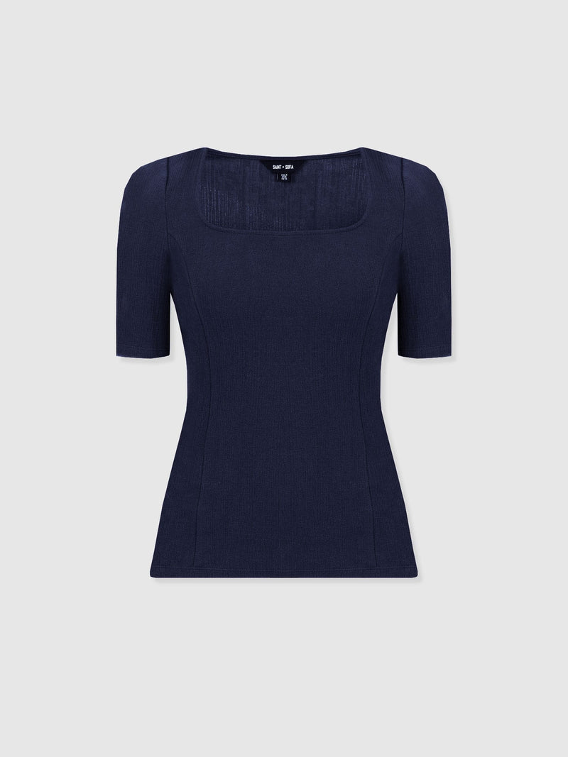 Akia Short Sleeve Tee - Navy Textured - Women's T-shirts | Saint + Sofia® USA