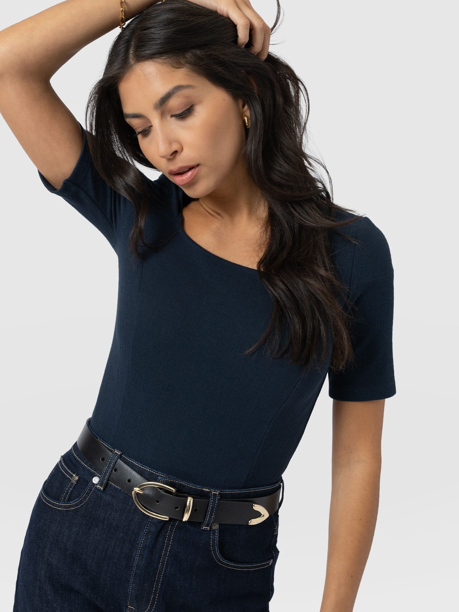 Akia Short Sleeve Tee - Navy Textured - Women's T-shirts | Saint + Sofia® USA