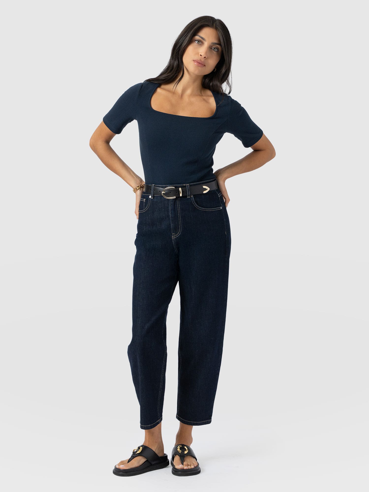 Akia Short Sleeve Tee - Navy Textured - Women's T-shirts | Saint + Sofia® USA