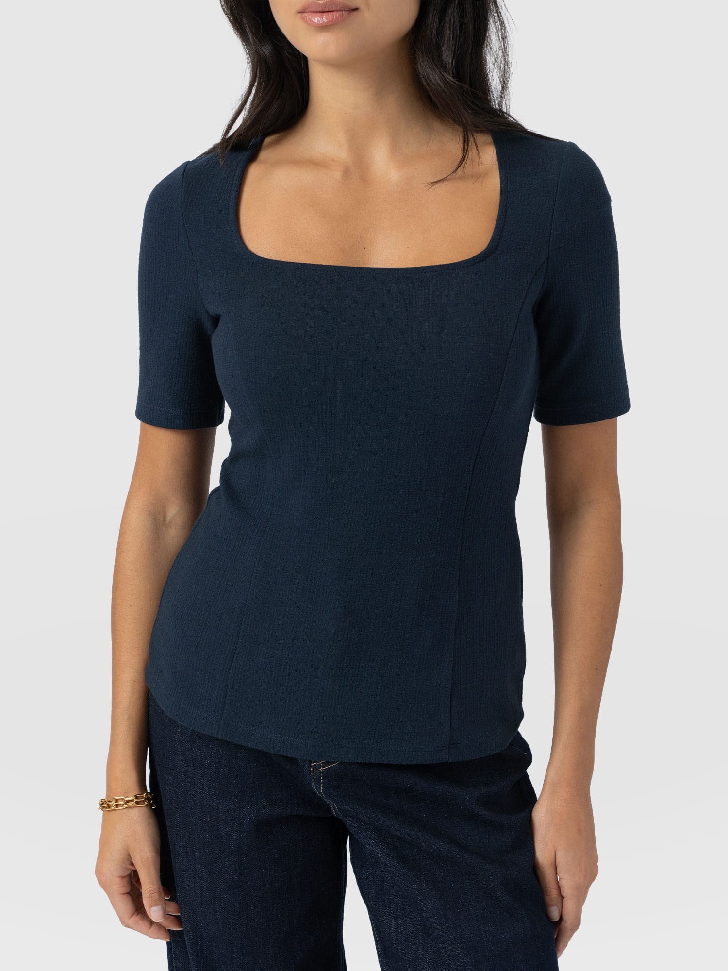 Akia Short Sleeve Tee - Navy Textured - Women's T-shirts | Saint + Sofia® USA