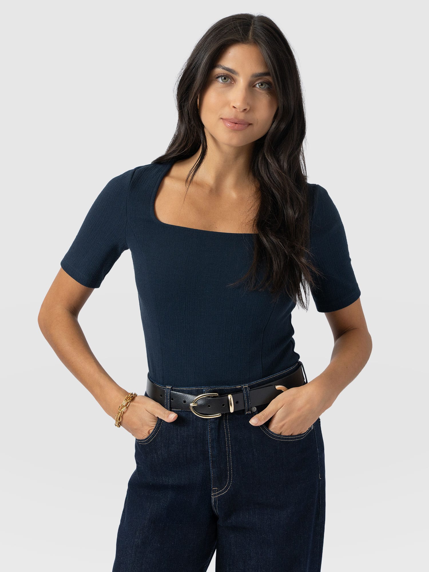 Akia Short Sleeve Tee - Navy Textured - Women's T-shirts | Saint + Sofia® USA