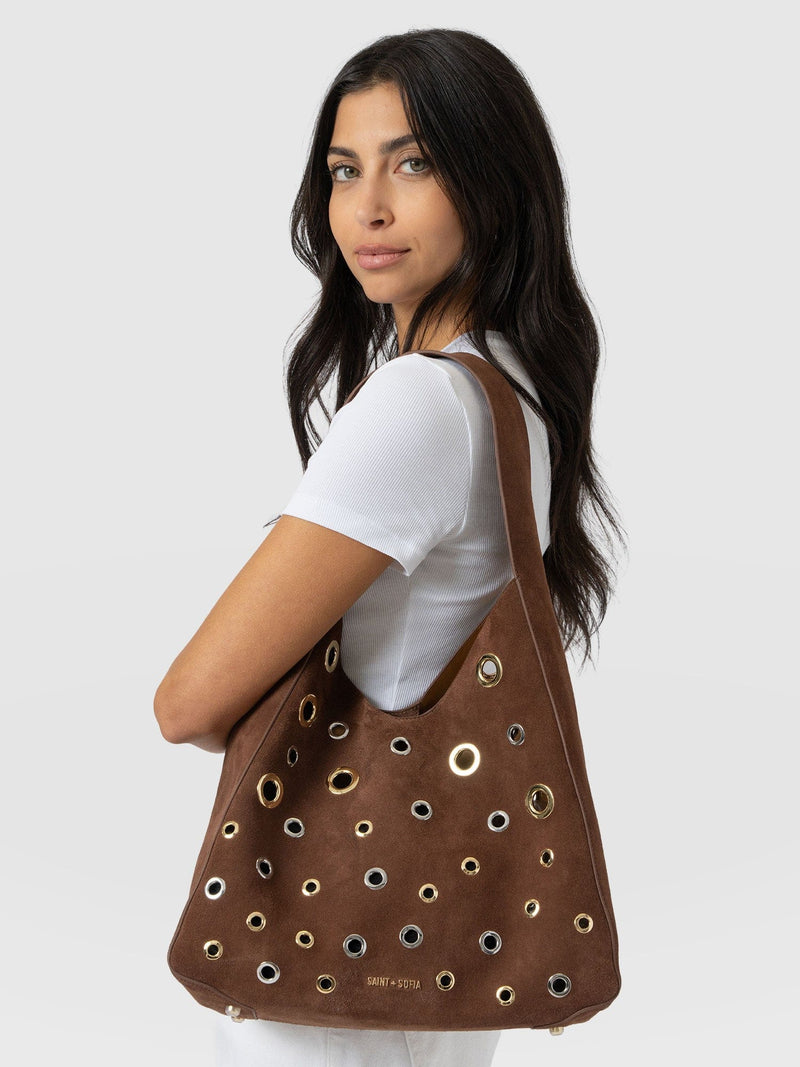 Allana Eyelet Bag - Coffee Suede - Women's Handbags | Saint + Sofia® USA