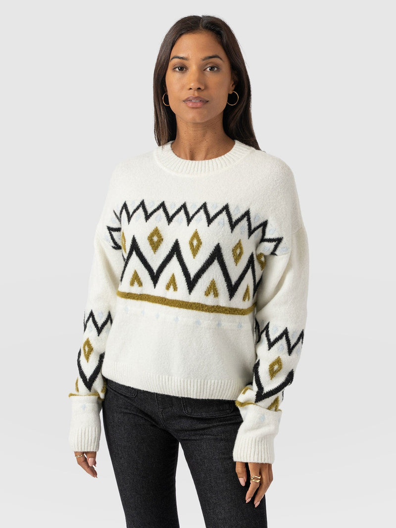 Allana Fairisle Jumper - White - Women's Jumpers | Saint + Sofia® USA