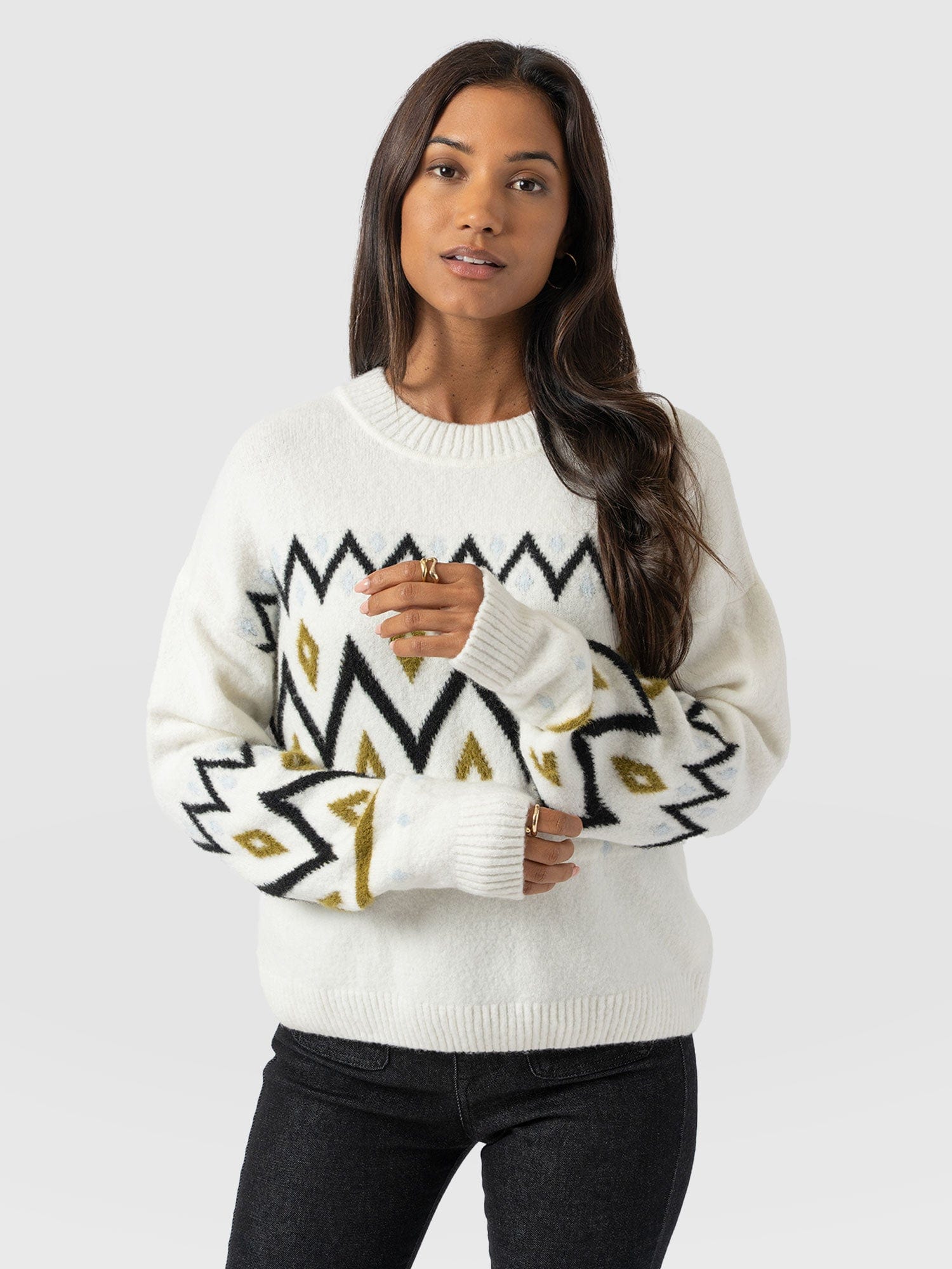 Allana Fairisle Jumper - White - Women's Jumpers | Saint + Sofia® USA