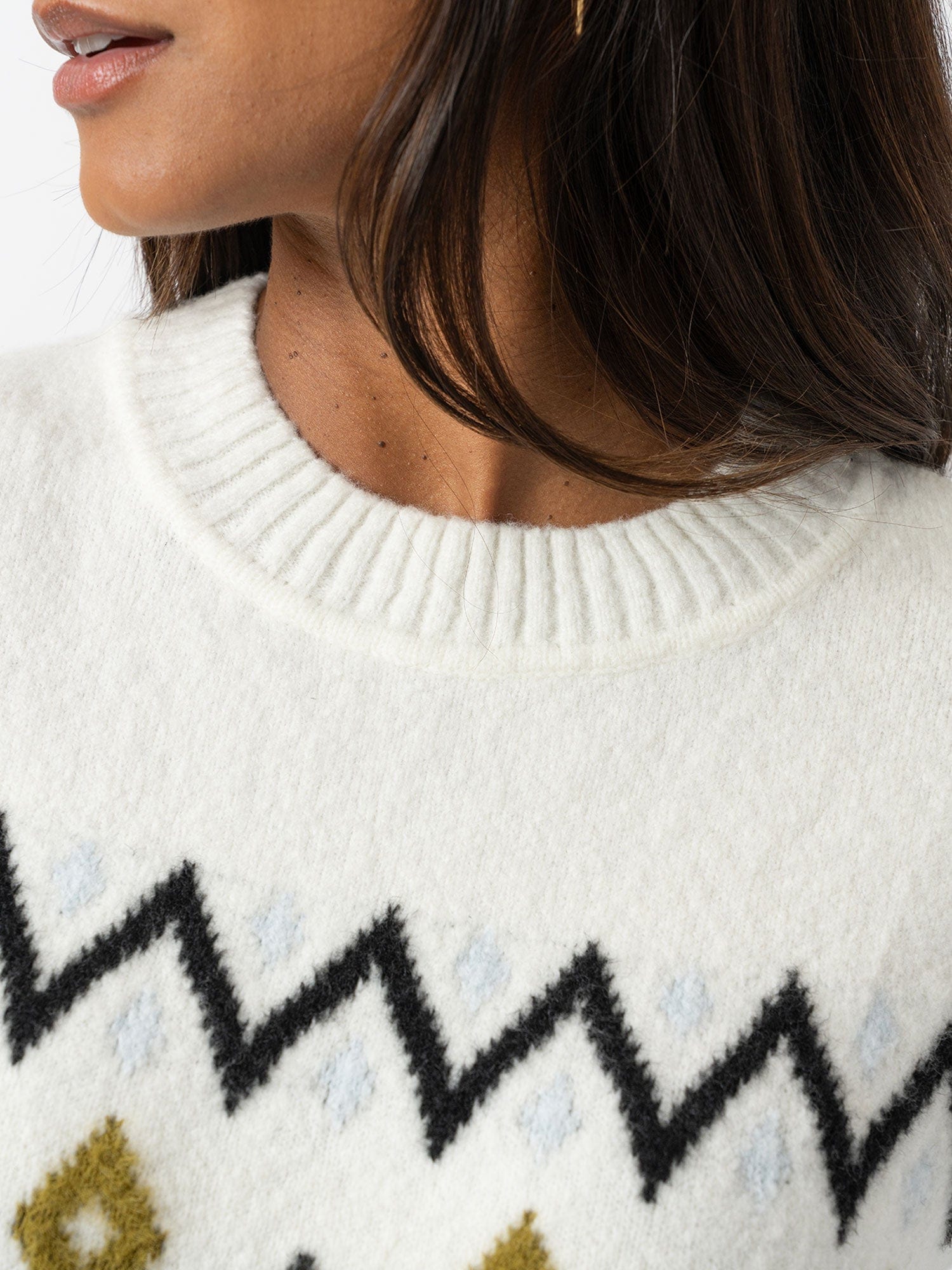 Allana Fairisle Jumper - White - Women's Jumpers | Saint + Sofia® USA