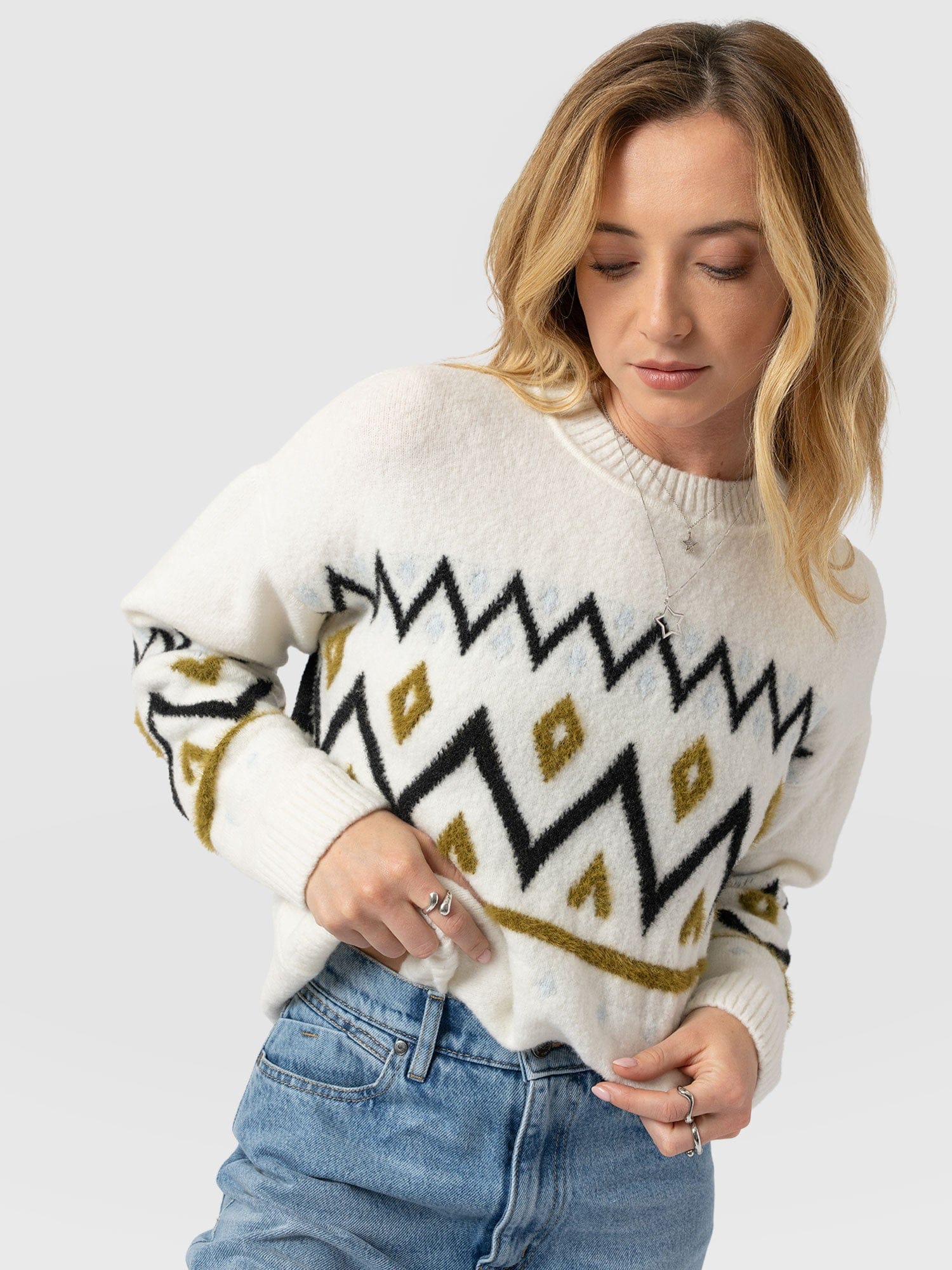 Allana Fairisle Sweater - White - Women's Sweaters | Saint + Sofia® USA