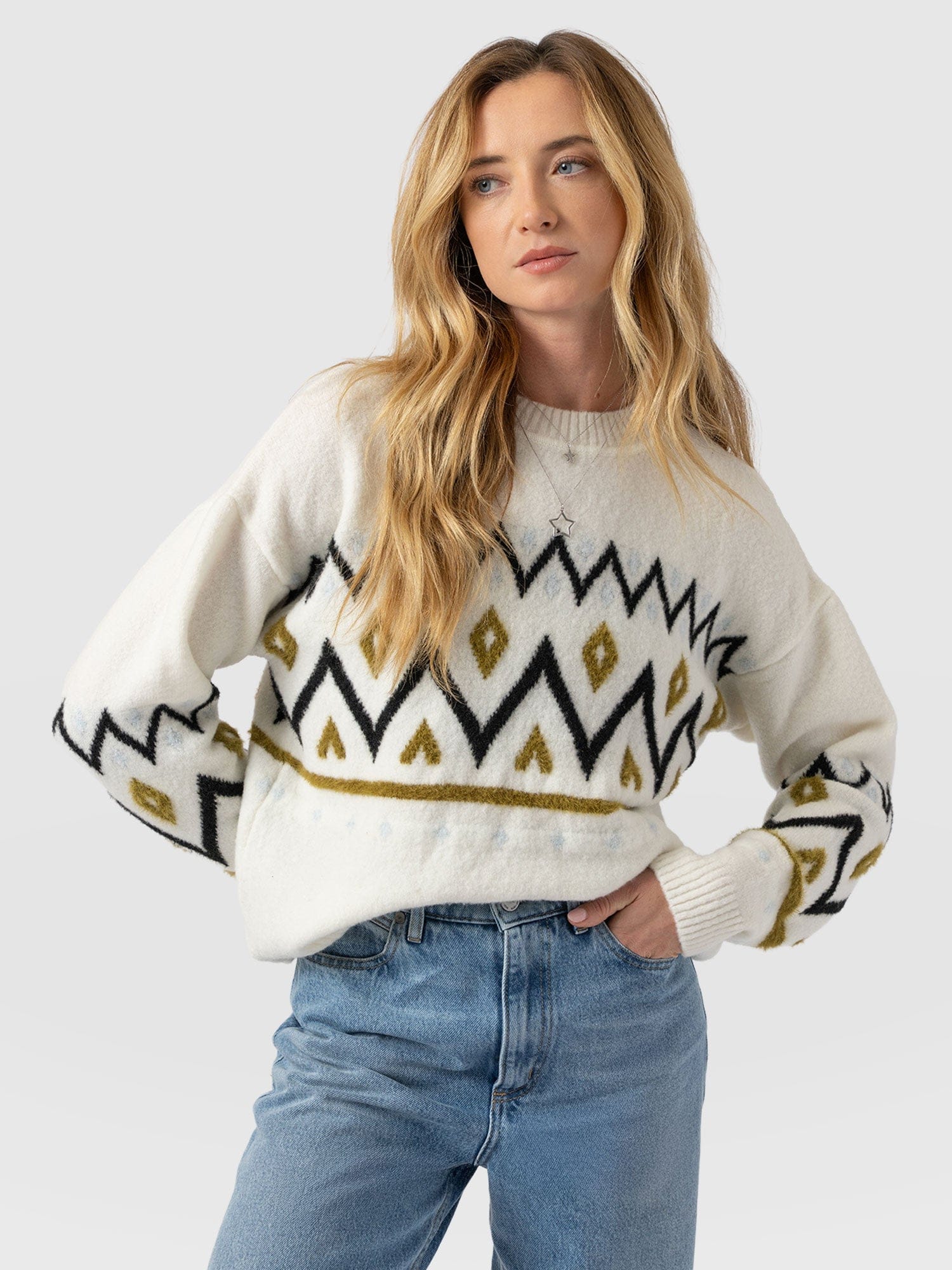 Allana Fairisle Sweater - White - Women's Sweaters | Saint + Sofia® USA