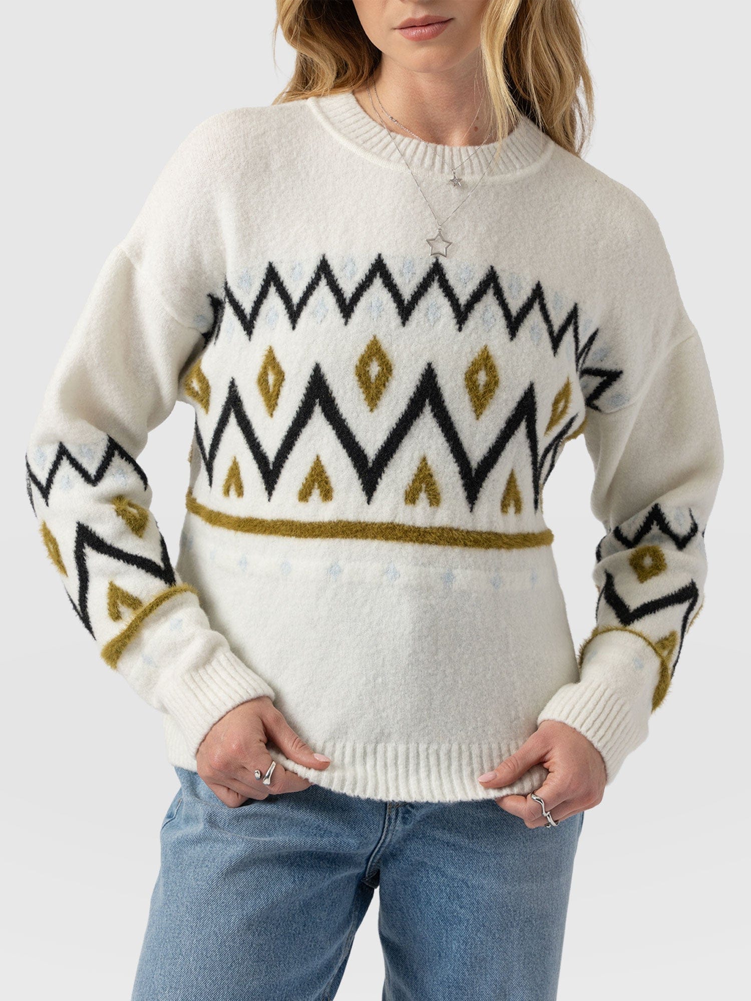 Allana Fairisle Sweater - White - Women's Sweaters | Saint + Sofia® USA