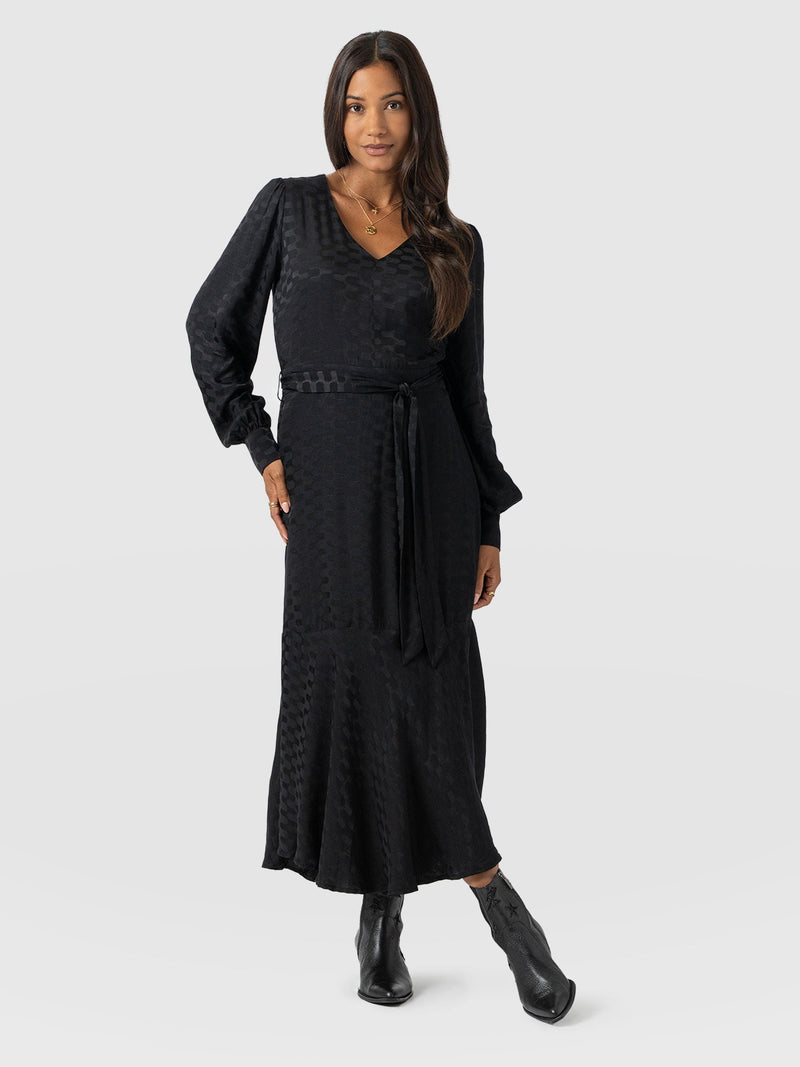 Allegra V Neck Dress - Black Jacquard - Women's Dresses | Saint + Sofia® USA