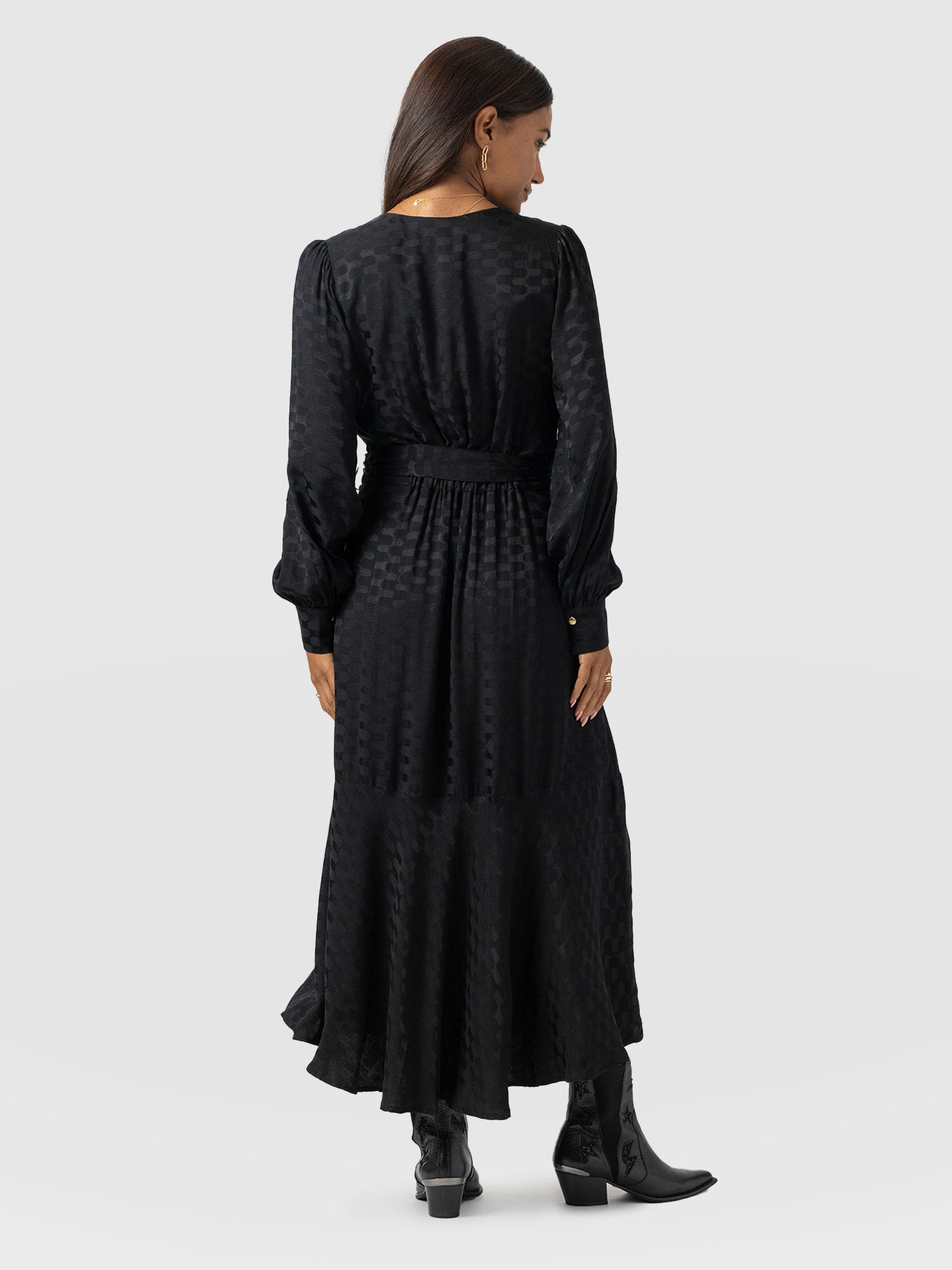 Allegra V Neck Dress - Black Jacquard - Women's Dresses | Saint + Sofia® USA