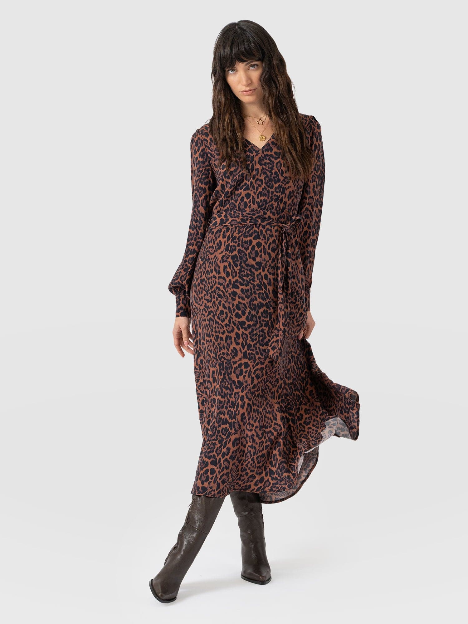 Allegra V Neck Dress - Brown Leopard - Women's Dresses | Saint + Sofia® USA