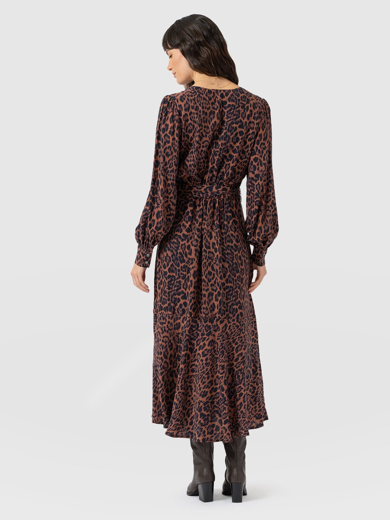 Allegra V Neck Dress - Brown Leopard - Women's Dresses | Saint + Sofia® USA