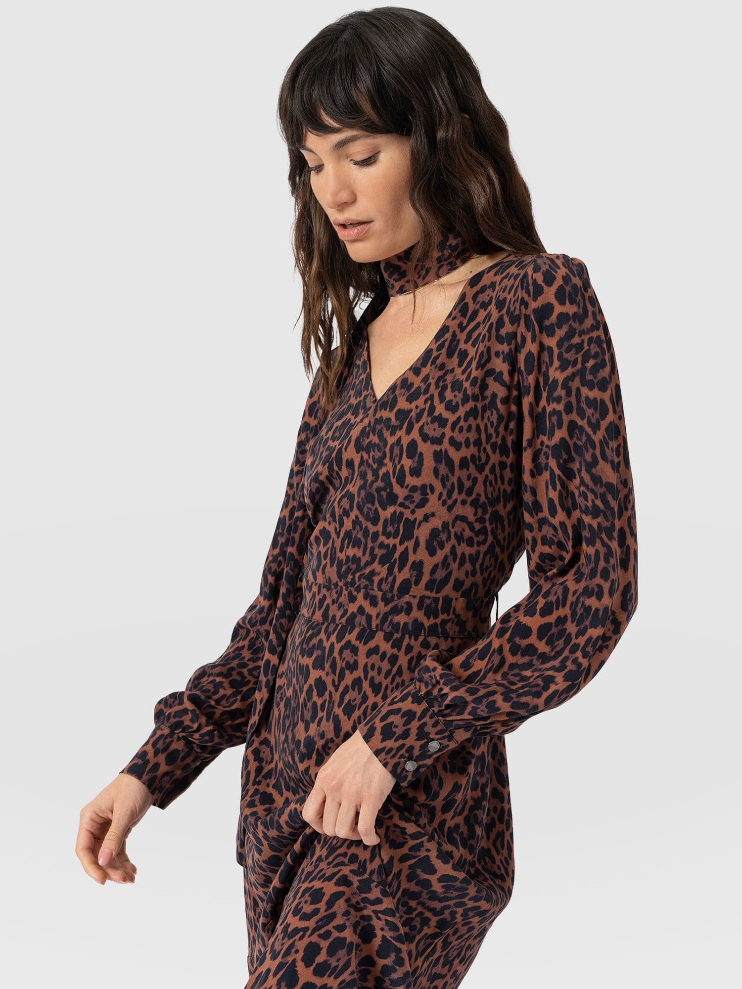 Allegra V Neck Dress - Brown Leopard - Women's Dresses | Saint + Sofia® USA
