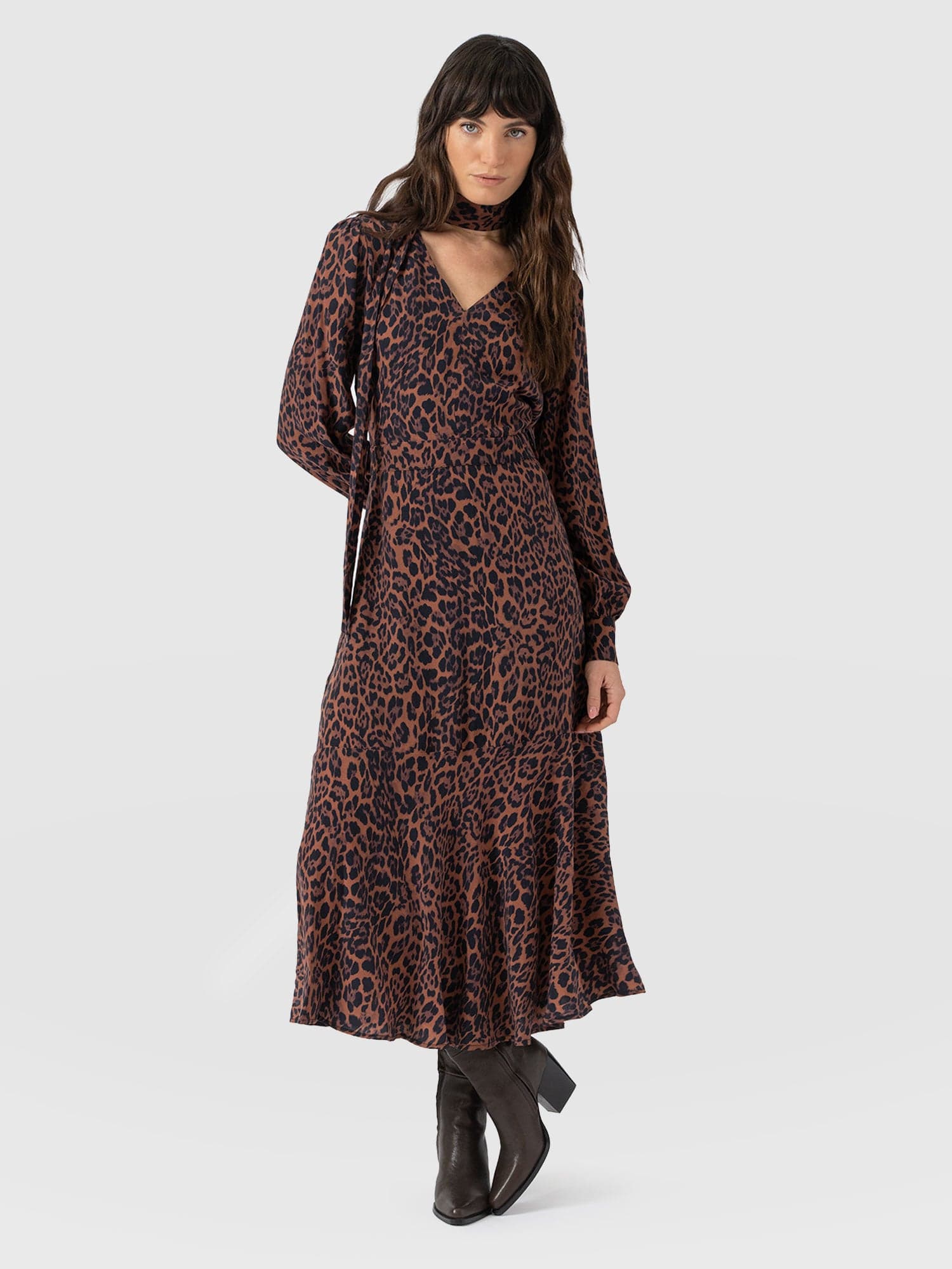 Allegra V Neck Dress - Brown Leopard - Women's Dresses | Saint + Sofia® USA