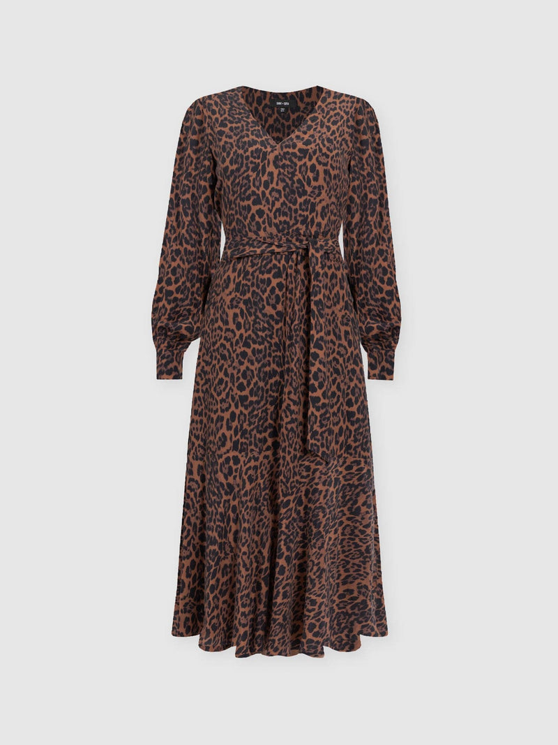 Allegra V Neck Dress - Brown Leopard - Women's Dresses | Saint + Sofia® USA