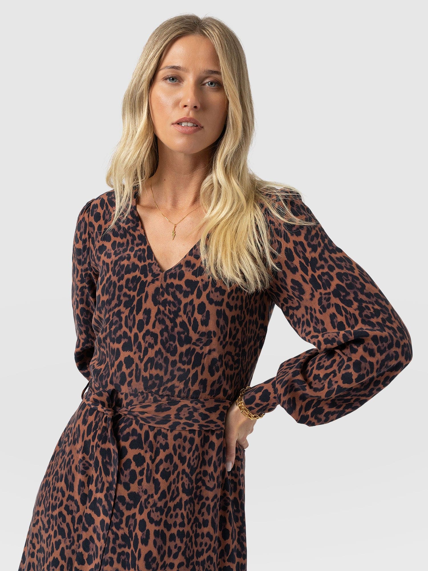 Allegra V Neck Dress - Brown Leopard - Women's Dresses | Saint + Sofia® USA