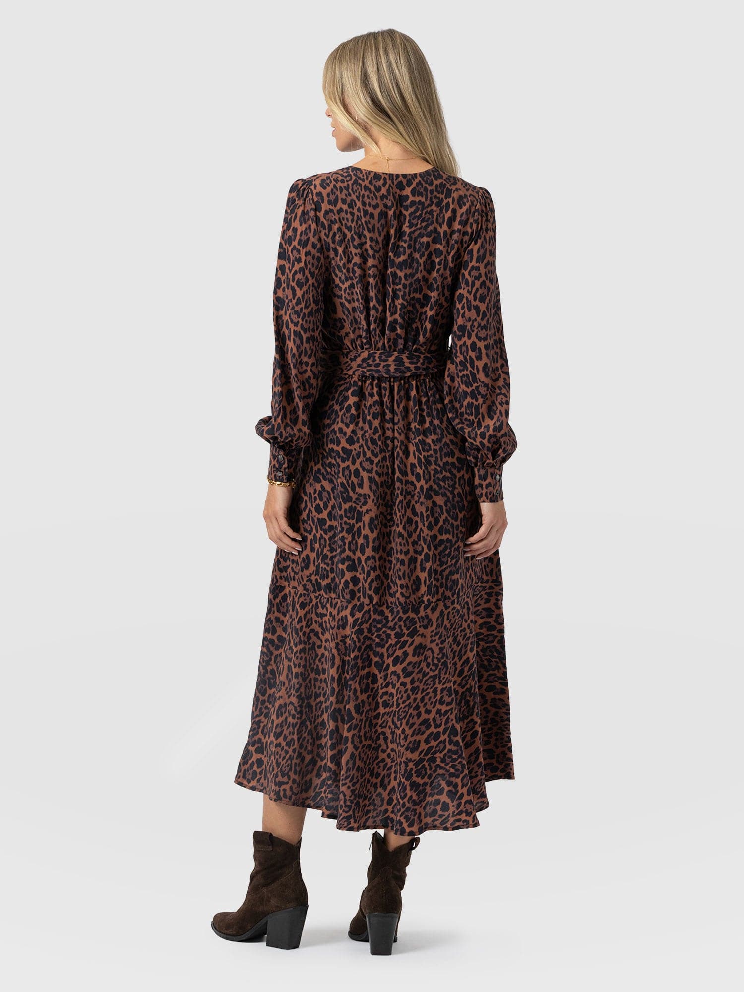 Allegra V Neck Dress - Brown Leopard - Women's Dresses | Saint + Sofia® USA