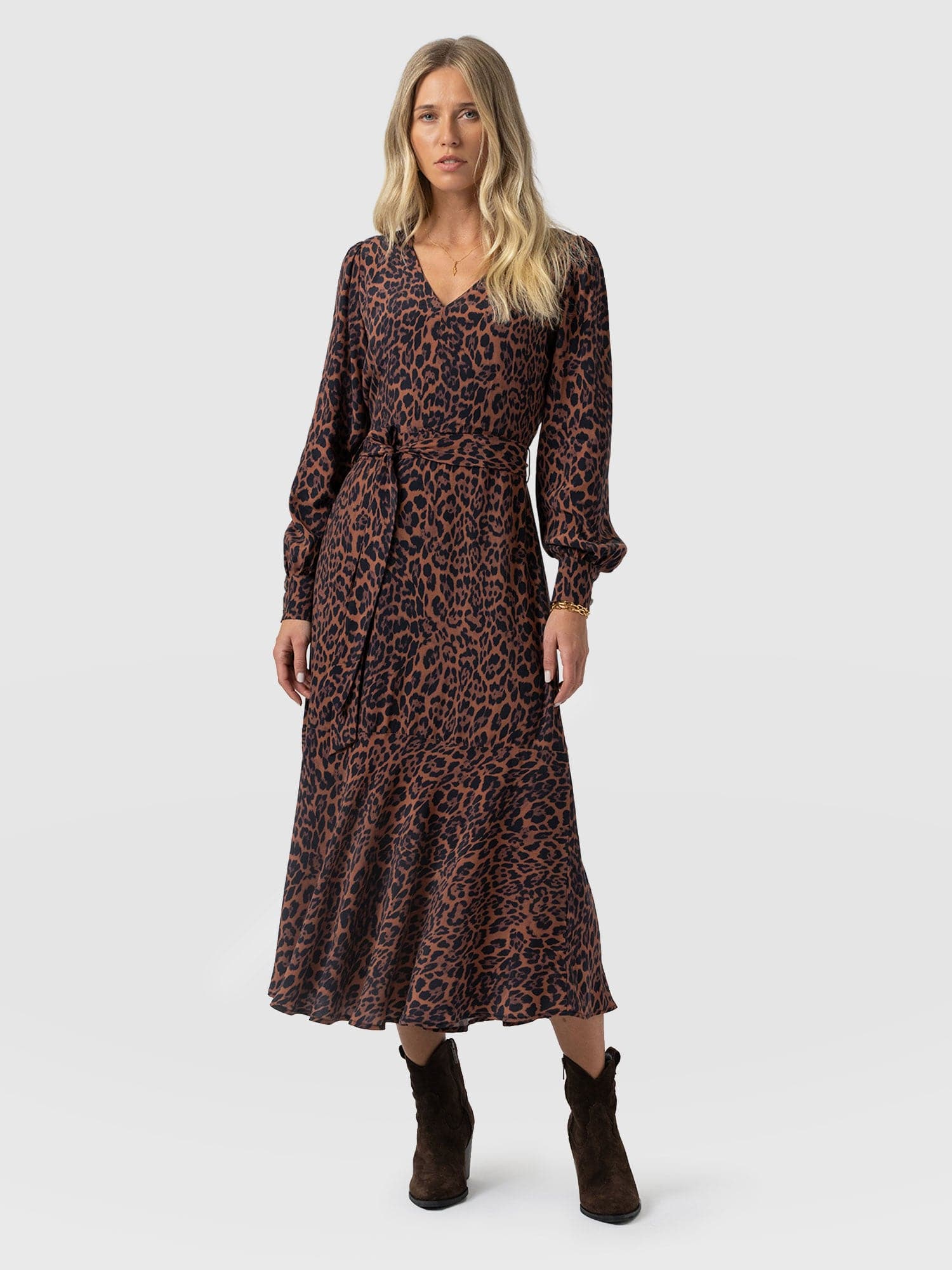 Allegra V Neck Dress - Brown Leopard - Women's Dresses | Saint + Sofia® USA