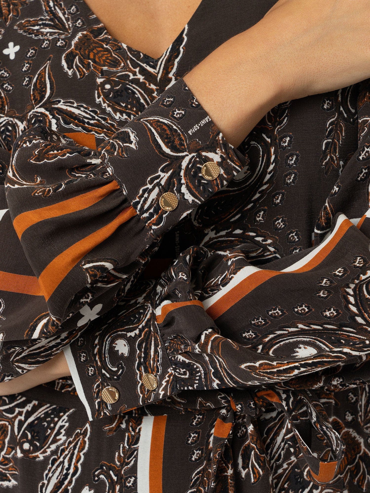 Allegra V Neck Dress - Brown Paisley - Women's Dresses | Saint + Sofia? USA