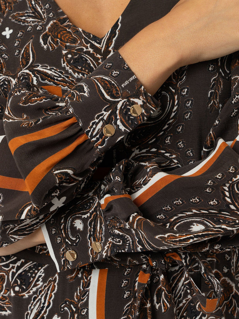 Allegra V Neck Dress - Brown Paisley - Women's Dresses | Saint + Sofia? USA