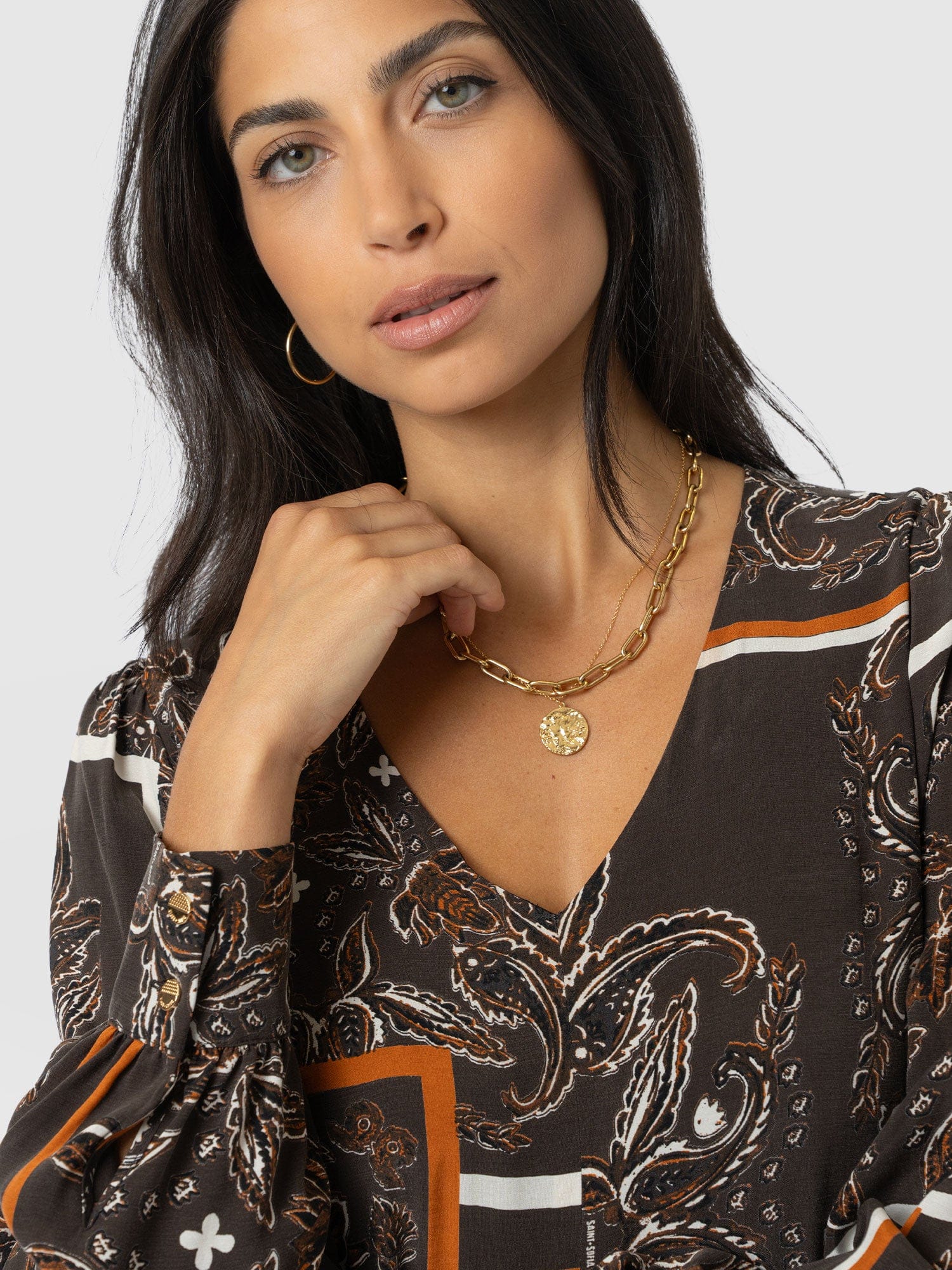 Allegra V Neck Dress - Brown Paisley - Women's Dresses | Saint + Sofia? USA