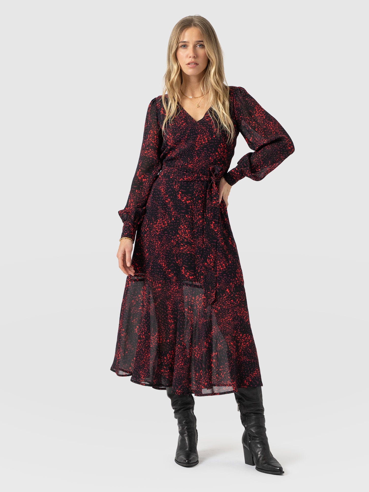 Allegra V Neck Dress - Red Fade Spot - Women's Dresses | Saint + Sofia® USA