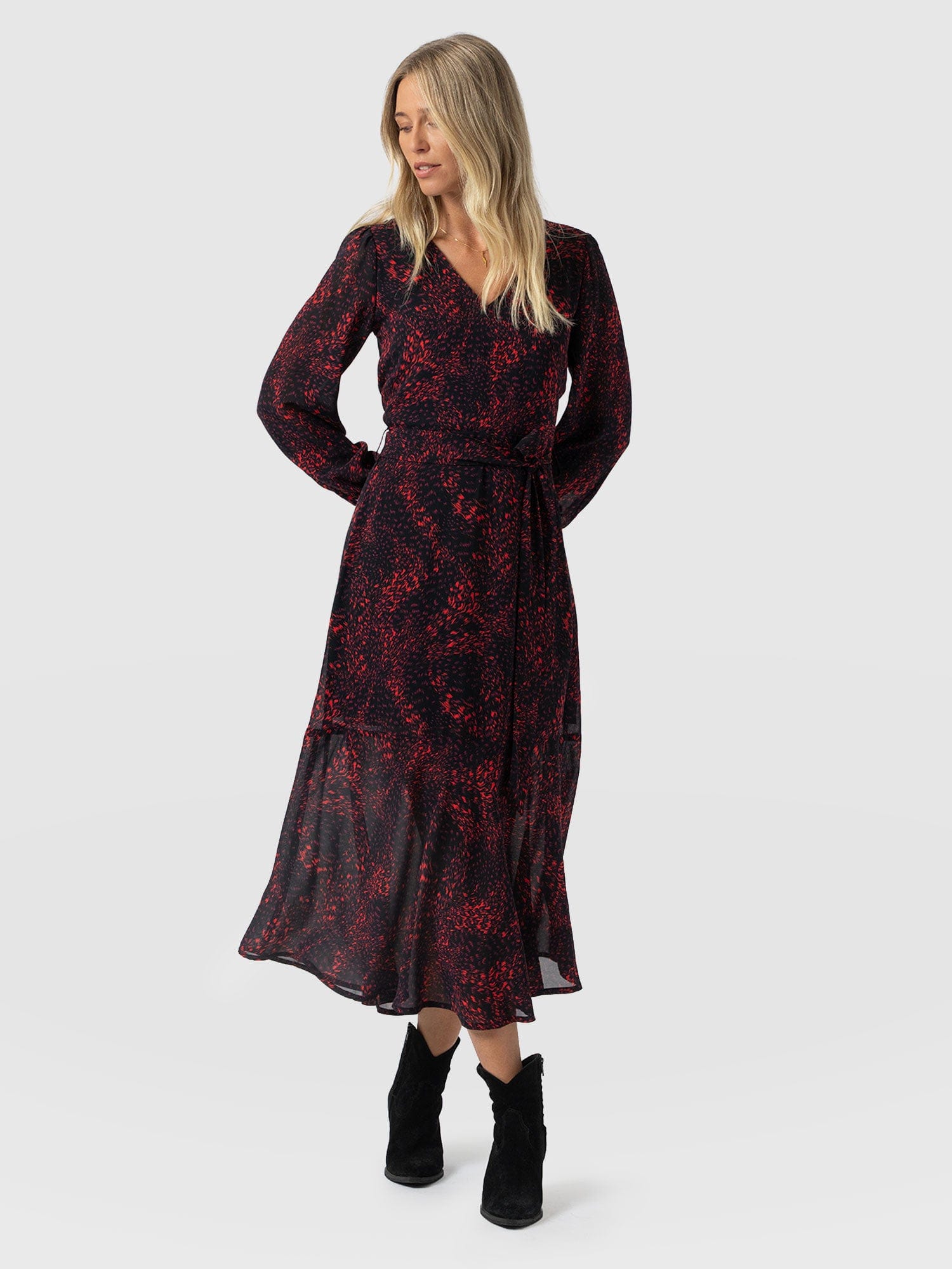 Allegra V Neck Dress - Red Fade Spot - Women's Dresses | Saint + Sofia® USA