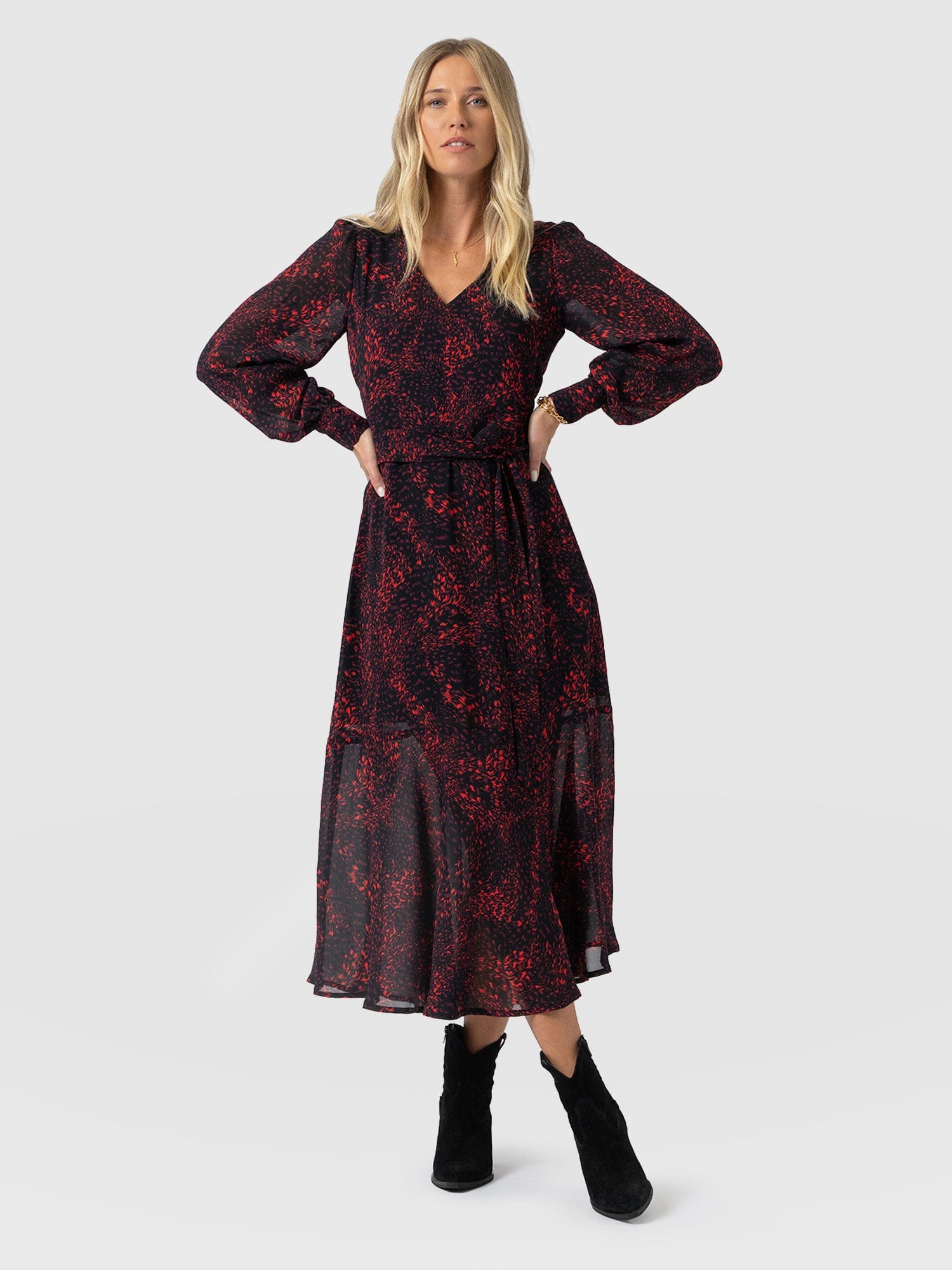 Allegra V Neck Dress - Red Fade Spot - Women's Dresses | Saint + Sofia® USA