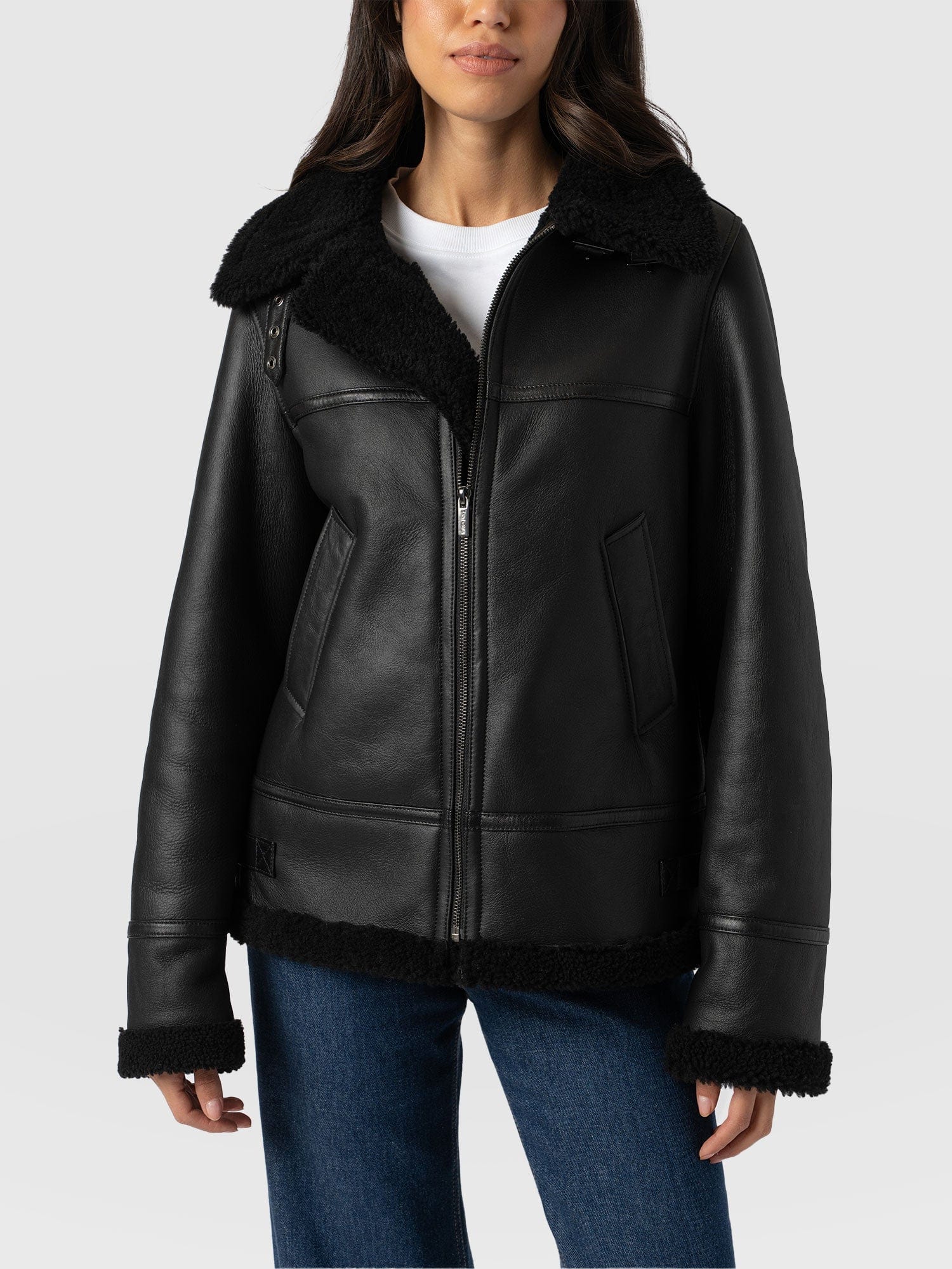 Amelia Aviator Jacket Black - Women's Leather Jackets | Saint + Sofia® US