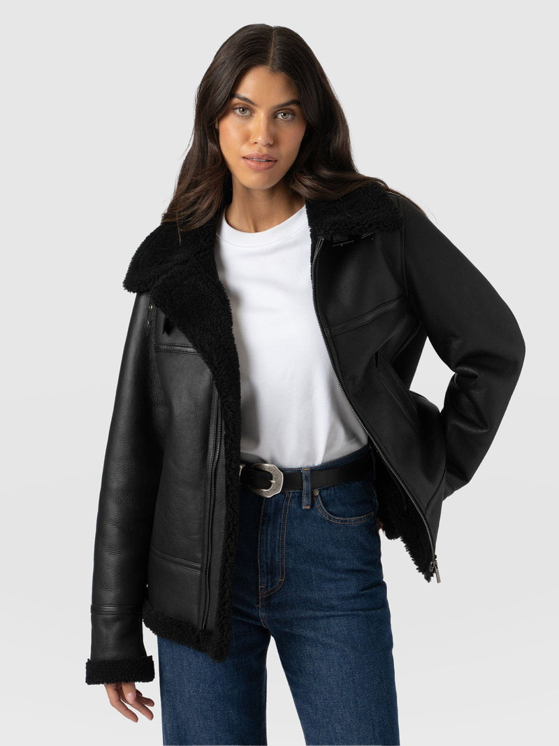 Amelia Aviator Jacket Black - Women's Leather Jackets | Saint + Sofia® US