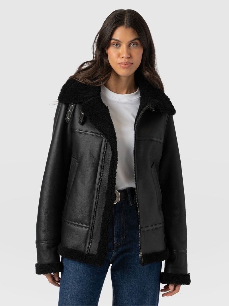 Amelia Aviator Jacket Black - Women's Leather Jackets | Saint + Sofia® US