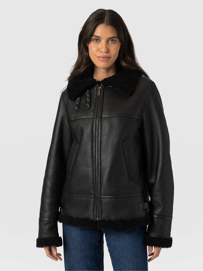 Amelia Aviator Jacket Black - Women's Leather Jackets | Saint + Sofia® US