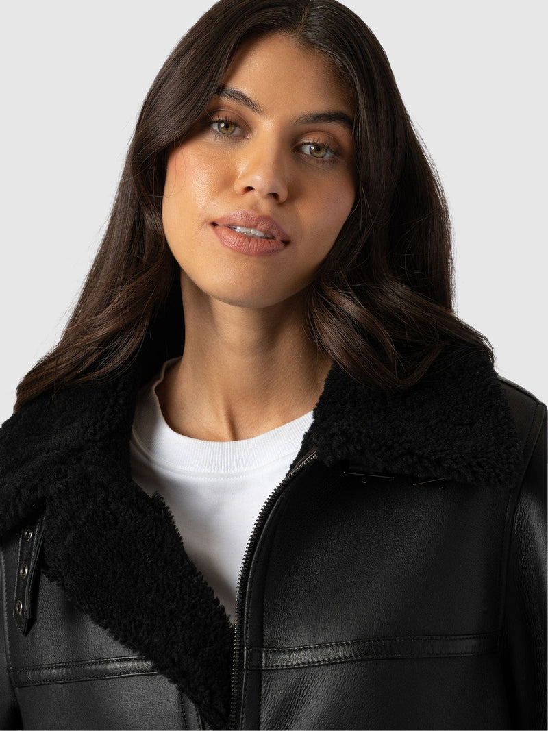 Amelia Aviator Jacket Black - Women's Leather Jackets | Saint + Sofia® US