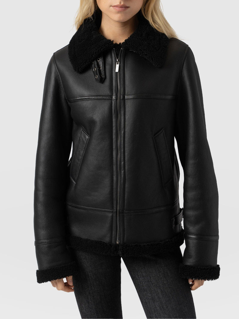 Amelia Aviator Jacket Black - Women's Leather Jackets | Saint + Sofia® US