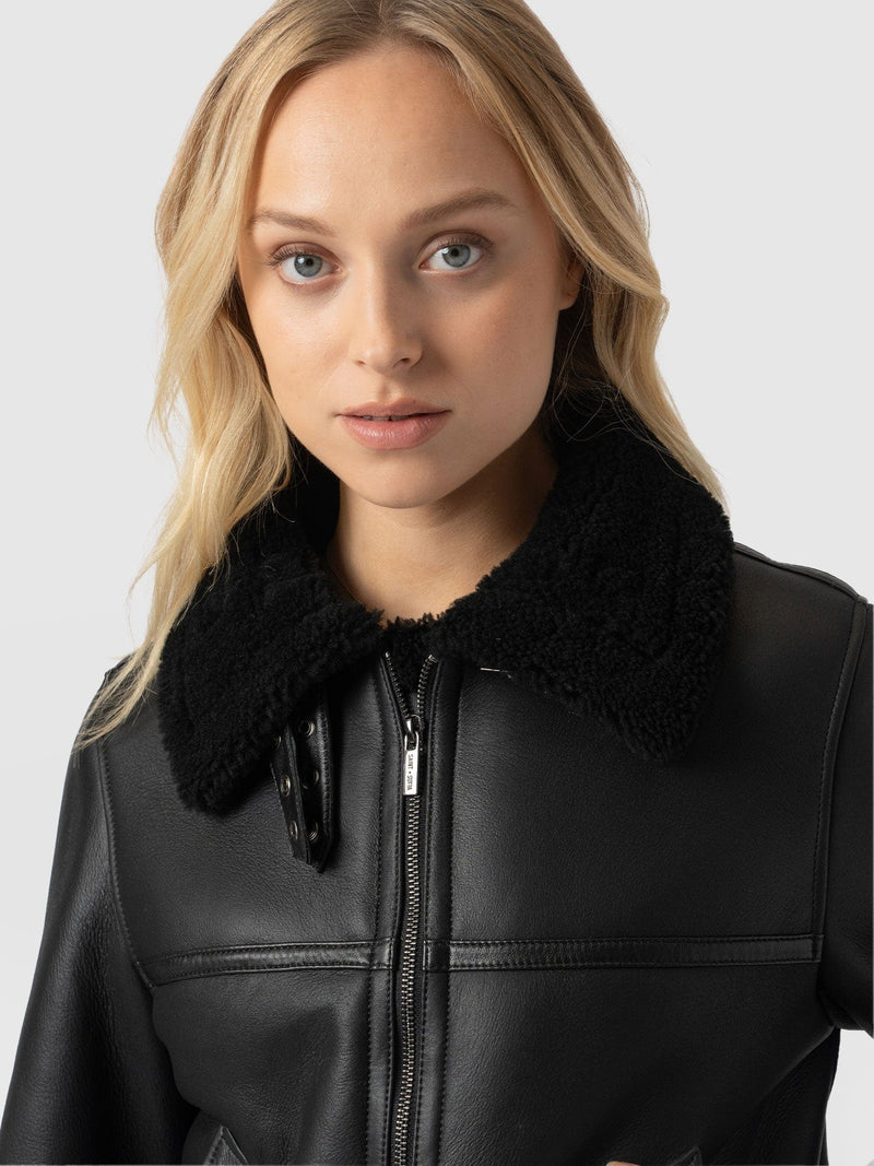 Amelia Aviator Jacket Black - Women's Leather Jackets | Saint + Sofia® US