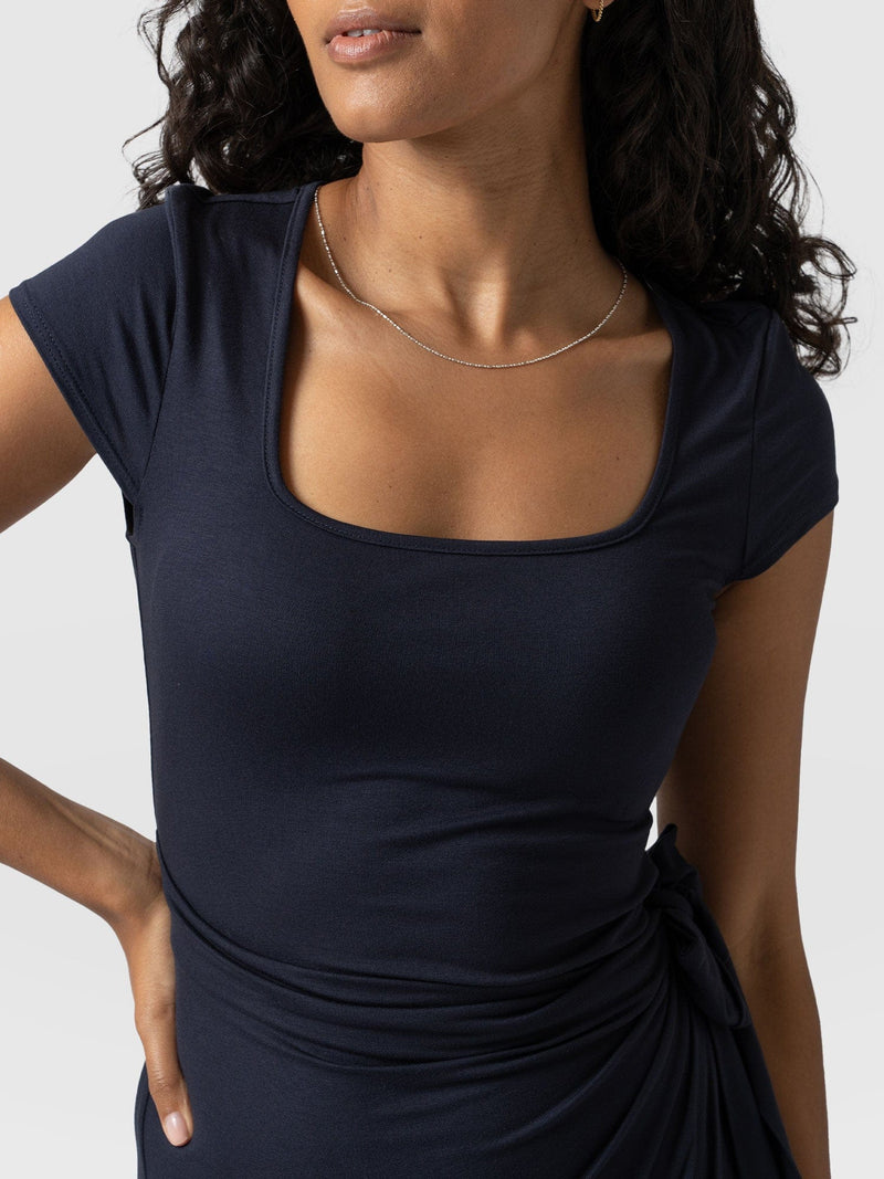 Amelia Short Sleeve Wrap Dress Navy - Women's Dresses | Saint + Sofia® USA