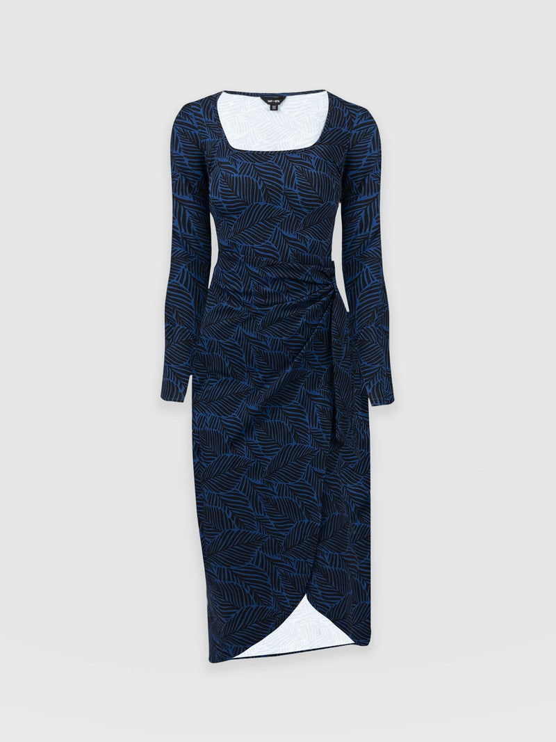Amelia Wrap Dress Blue Leaf - Women's Dresses | Saint + Sofia® UK