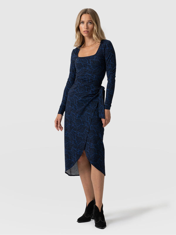 Amelia Wrap Dress Blue Leaf - Women's Dresses | Saint + Sofia® USA