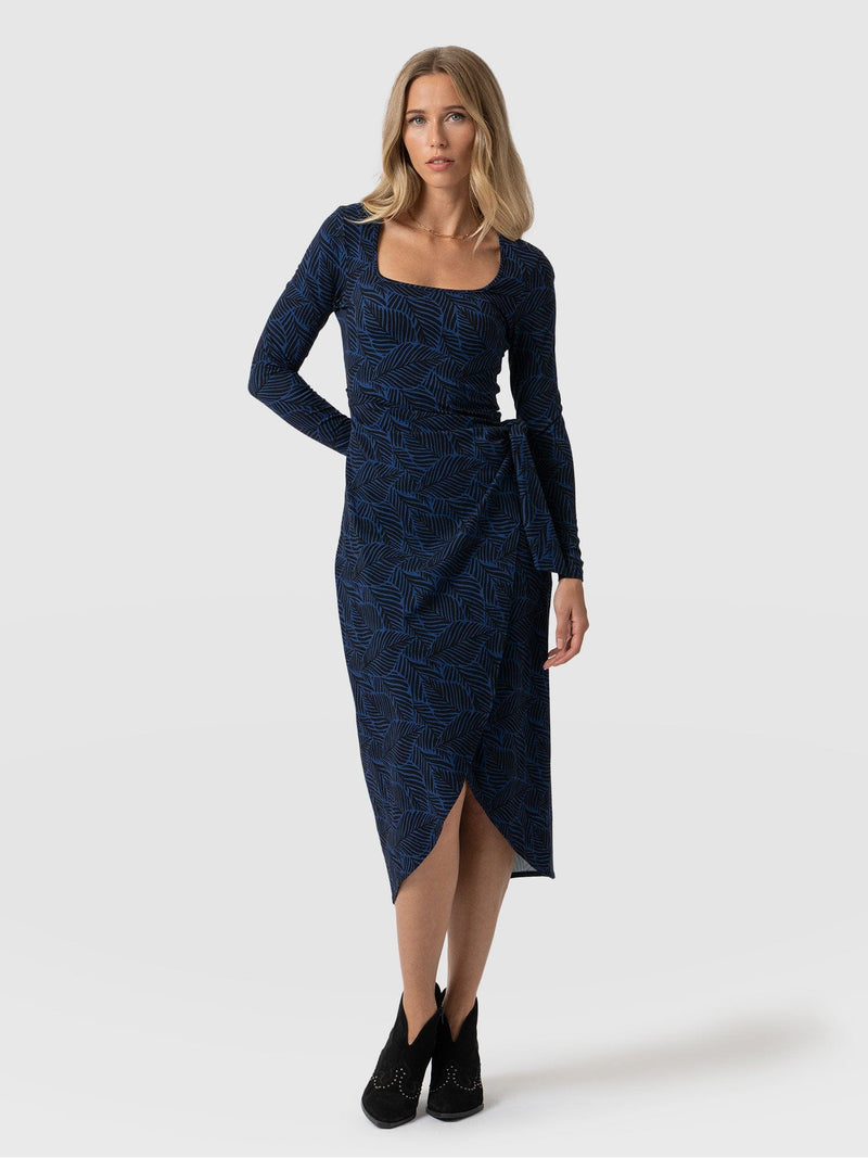 Amelia Wrap Dress Blue Leaf - Women's Dresses | Saint + Sofia® USA