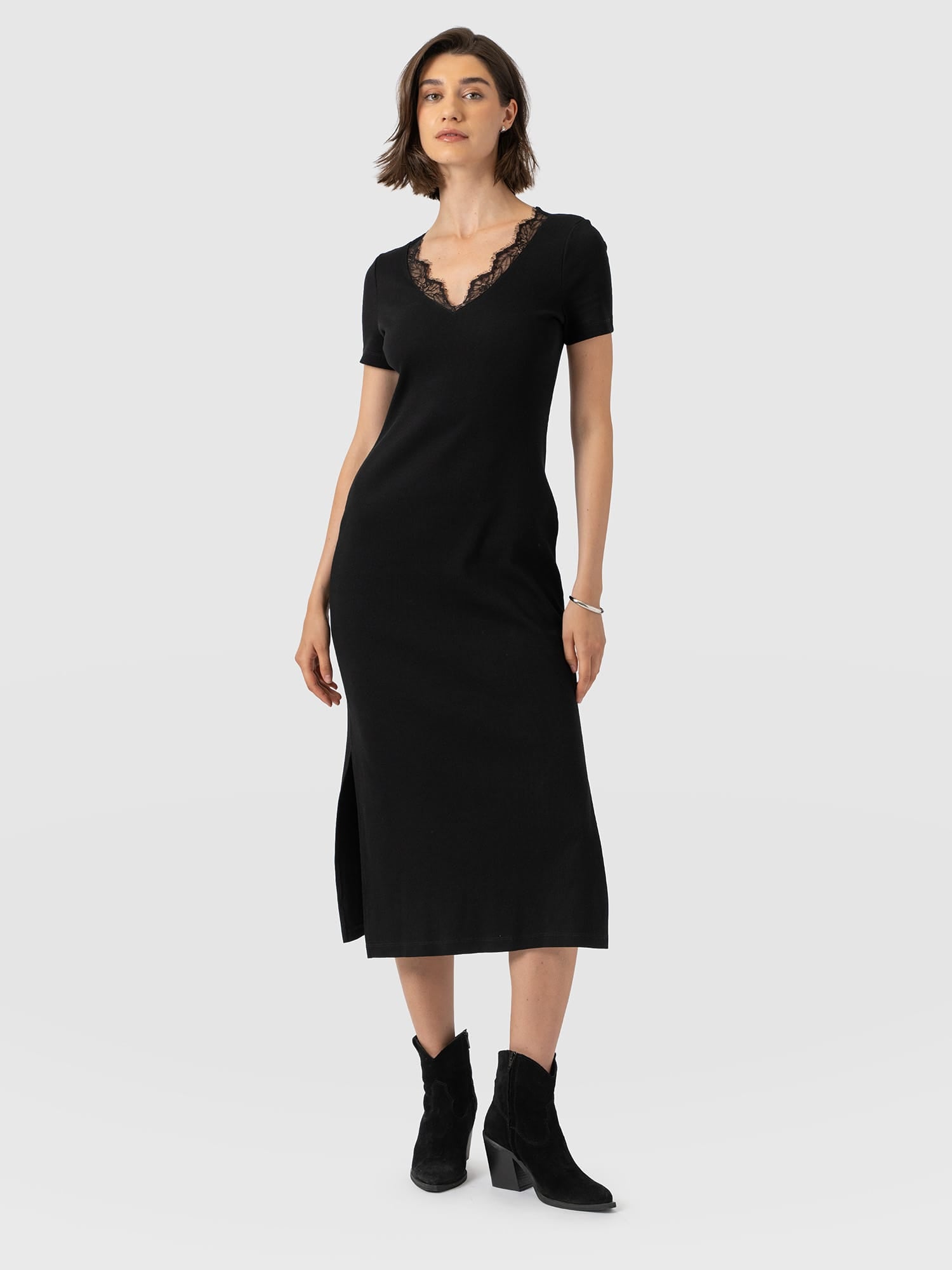 Andie V Neck Dress - Black Lace - Women's Dresses | Saint and Sofia® USA
