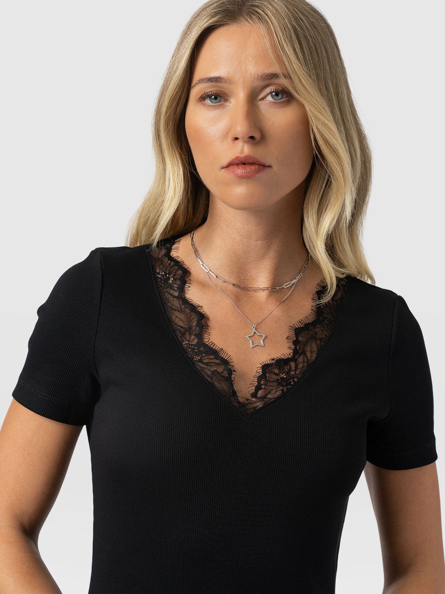 Andie V Neck Dress - Black Lace - Women's Dresses | Saint + Sofia® USA
