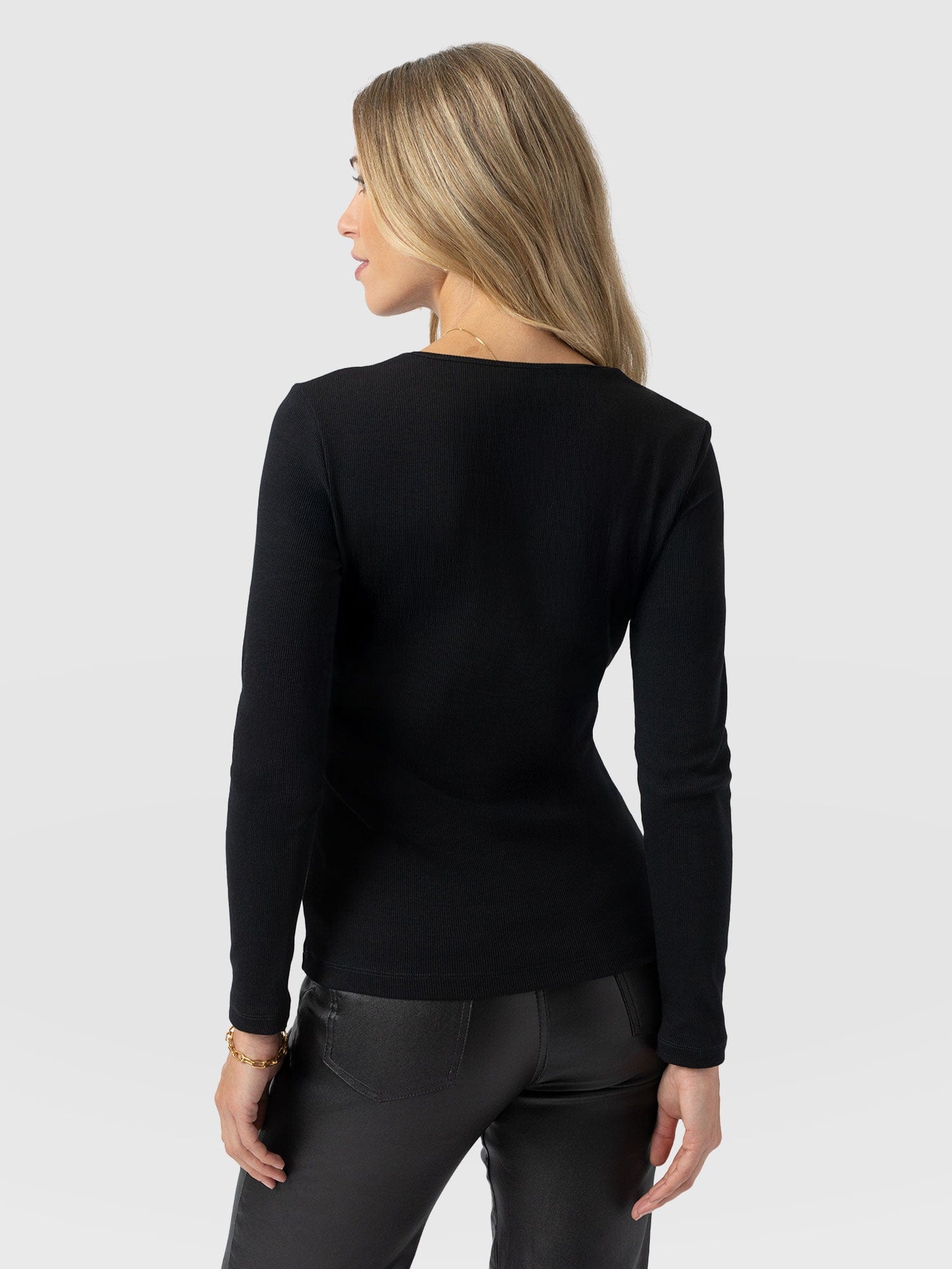 Andie V Neck Long Sleeve Tee - Black Lace - Women's T-shirts | Saint + Sofia® USA