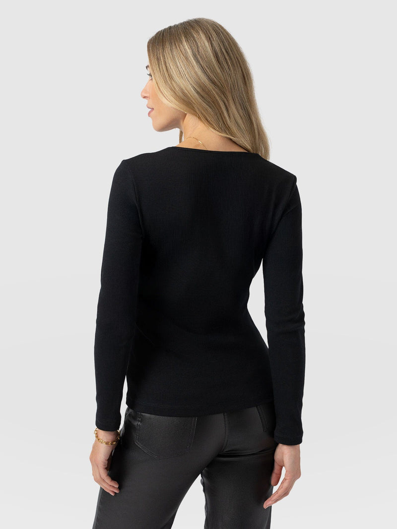 Andie V Neck Long Sleeve Tee - Black Lace - Women's T-shirts | Saint + Sofia® USA