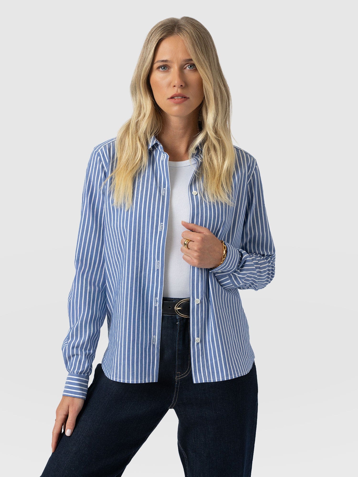 Anneliese Shirt - Blue Stripe - Women's Blouses | Saint + Sofia® USA