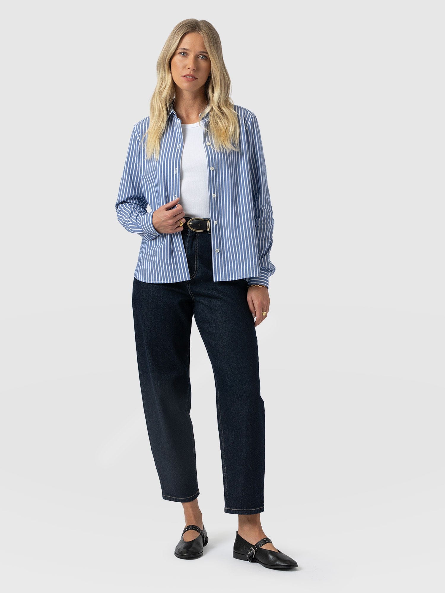 Anneliese Shirt - Blue Stripe - Women's Blouses | Saint + Sofia® USA