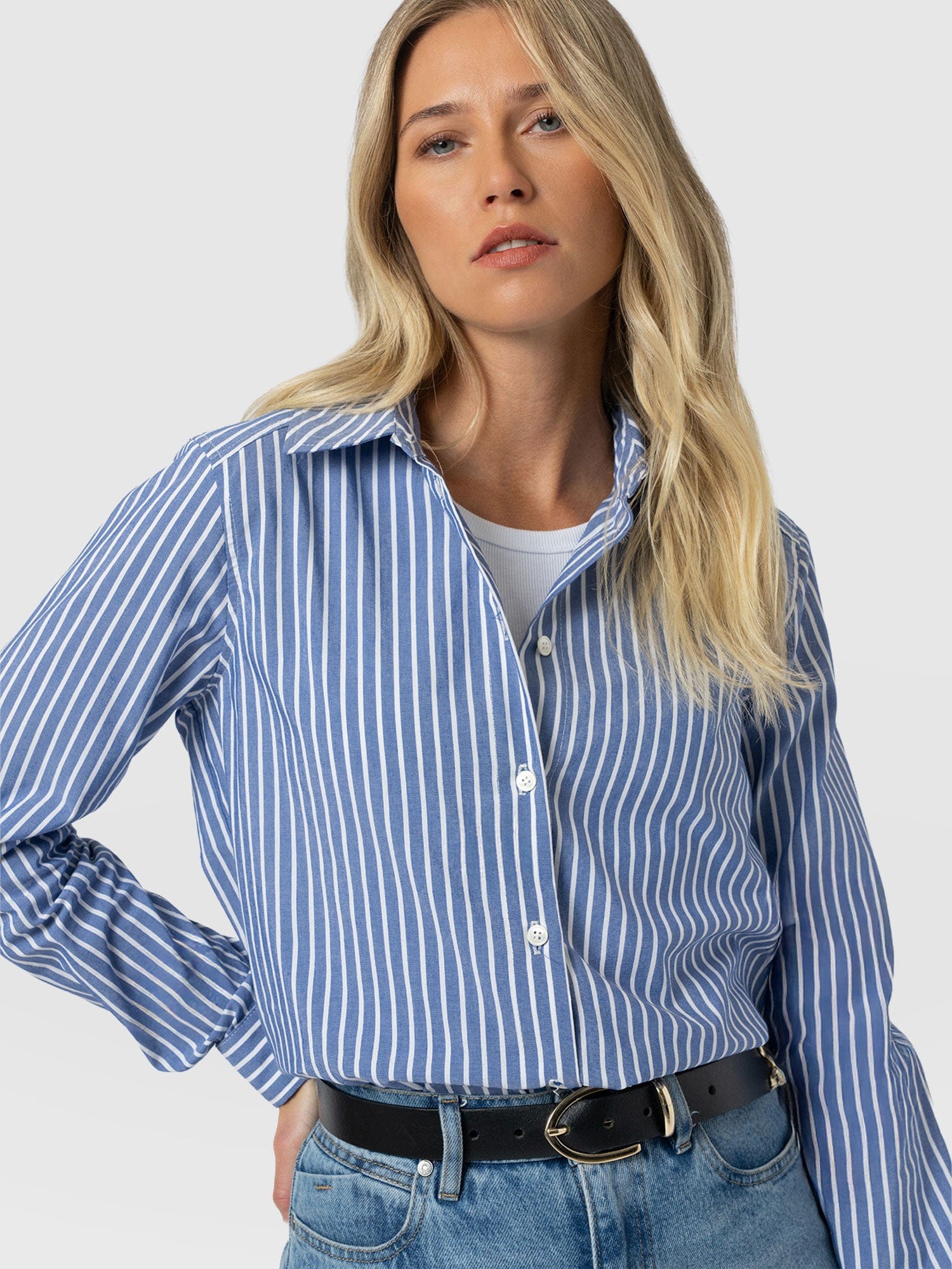 Anneliese Shirt - Blue Stripe - Women's Blouses | Saint + Sofia® USA